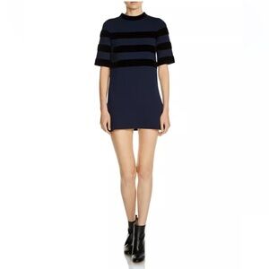 Sugar + Lips Navy and Black Velvet Striped Short Sleeve Shift Dress
